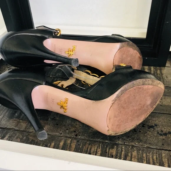 PRADA Leather Detailed T Strap Gold Stud Hardware accents buckle - Picture 5 of 7